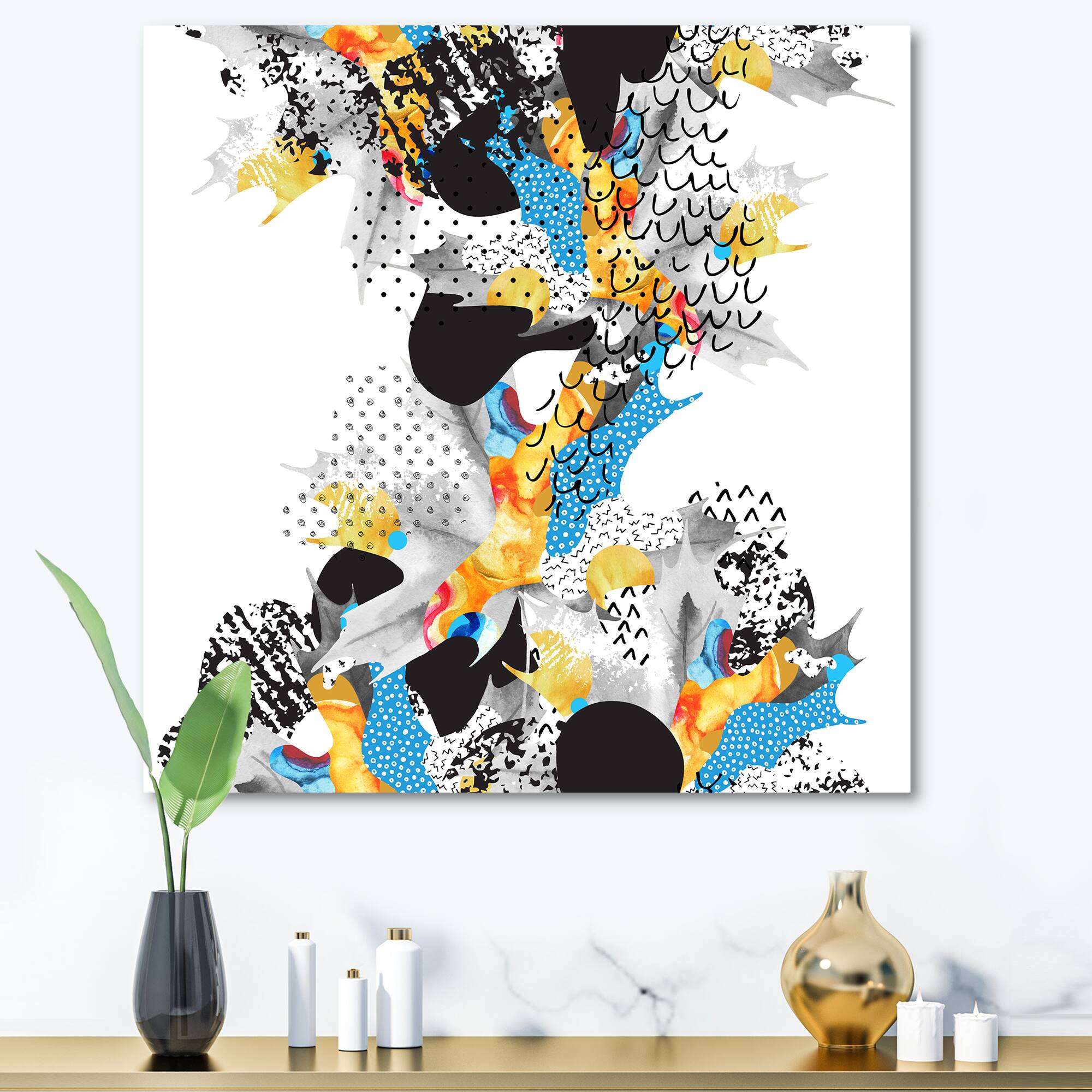 Designart - Minimal Fluid Shapes In Bauhaus Memphis Style - Modern Canvas Wall Art Print